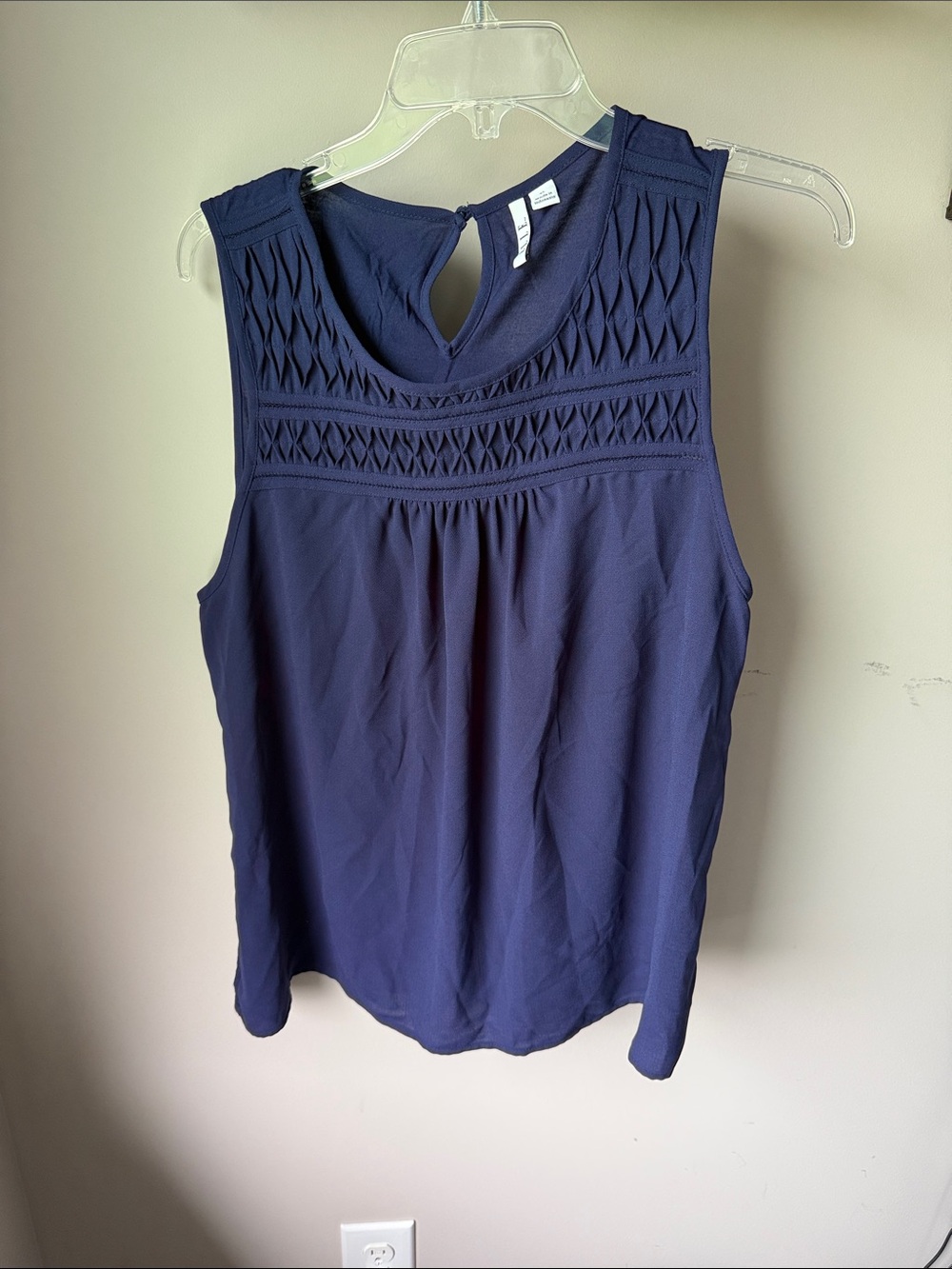 Elle Navy Smocked Yoke Sleeveless Camisole